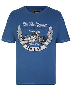 KAM Santa Monica Biker Club Print T-Shirt Blau meliert